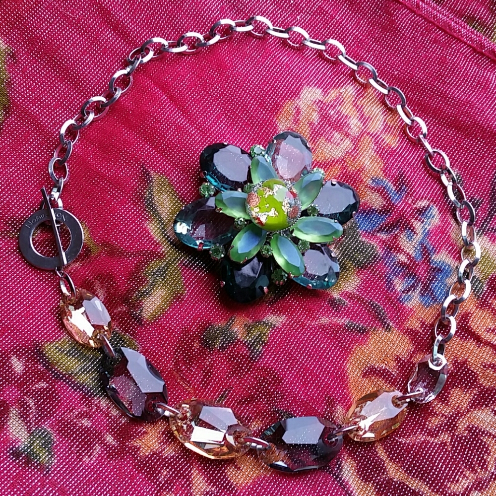Notations Multifaceted Crystal Rhinestones Amber Topaz Colors Statement Necklace